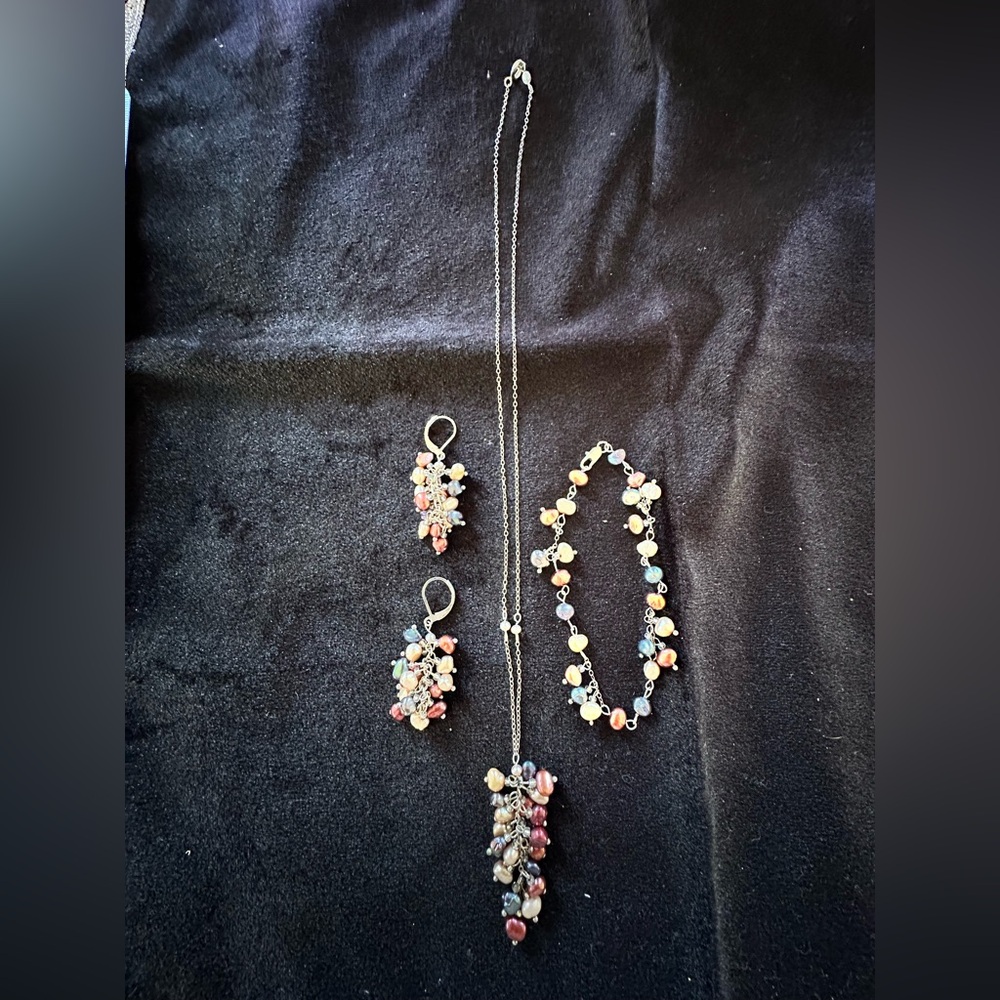 Silver Tone with Multi-Color Seed Beads Jewelry Set